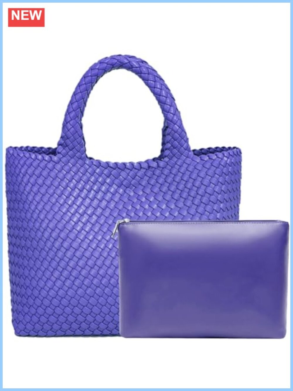 Woven Faux Leather Tote Bag Large Capacity Shoulder Bag Travel Shopper Handbag